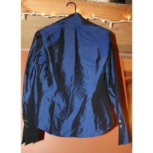 Express Royal Blue 100% Silk Rhinestone Buttons Long Sleeve Blouse 7/8 Party